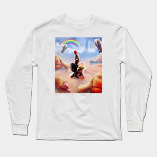 Warrior Cat Riding Frog in Desert Long Sleeve T-Shirt